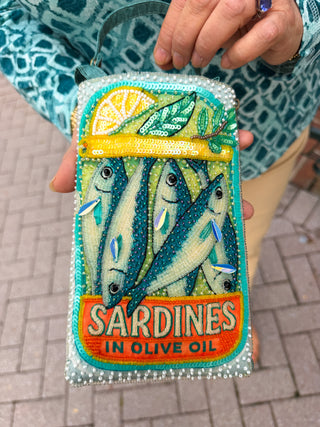 Beaded Green Sardines Club Bag