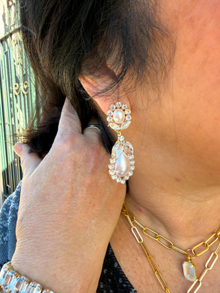 Pearl and Crystal Flower Earrings