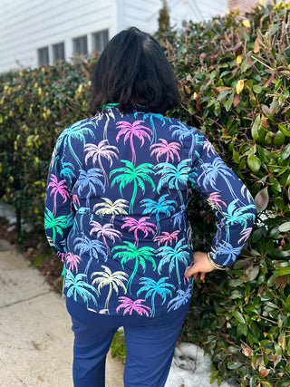 Beachtime by Lulu B Multicolor Palms Quarter Zip-Up Pull-Over