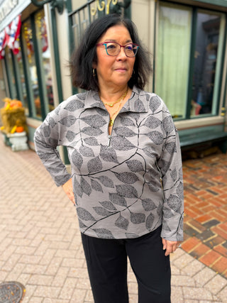 Escape by Habitat Fog Leaf Print Quarter Zip Pullover