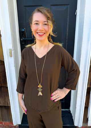 Oh My Gauze Espresso Lynn Top