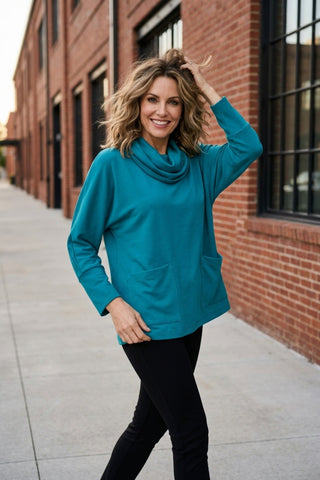 Olivia by Habitat Draped Cowl Neck Pocket Tunic Teal 3