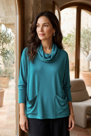 Olivia by Habitat Draped Cowl Neck Pocket Tunic Teal