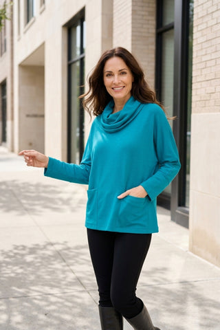Olivia by Habitat Draped Cowl Neck Pocket Tunic Teal 2