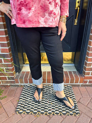 Lulu B Black Denim Cuff Pearl Pant