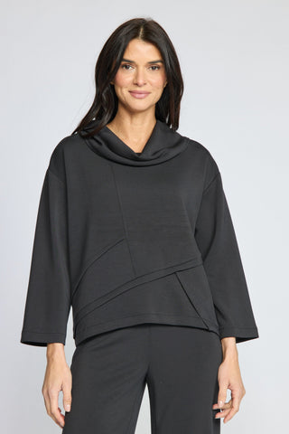 Olivia by Habitat Draped Collar Asymmetrical Hem Knit Top Black 2