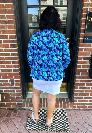 Beachtime by Lulu B Navy Multi Palm Full Zip Jacket