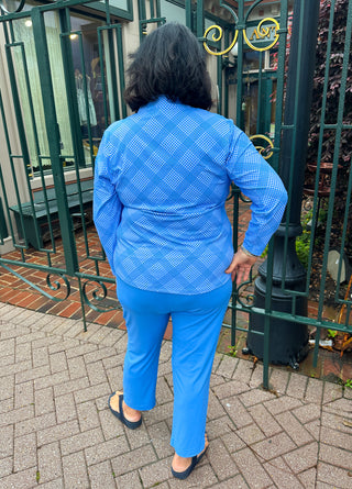 Lulu B Bright Periwinkle Grid Quarter Zip Pullover