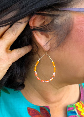 Orange Multi Beaded Hoop Earrings