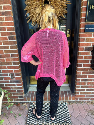 Lulu B Mesh Bright Hot Pink Cardigan