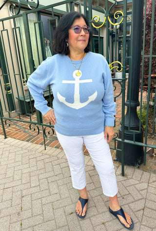Women's Lewes Periwinkle Anchor Cotton Sweater