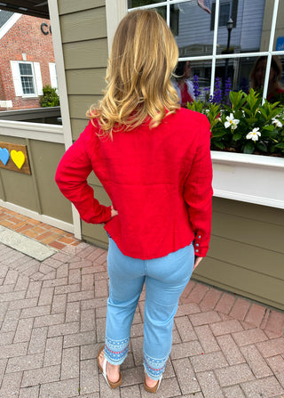 Lulu B Clear Light Denim Embroidered Stars and Stripes Pull on Jean Capri