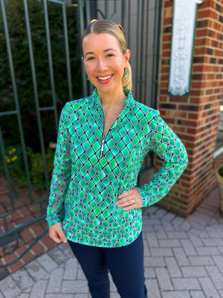 Beachtime by Lulu B Green Window Pane Quarter Zip-Up Pull-Over