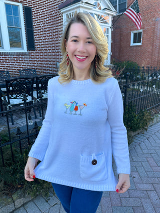 Lulu B White Chenille Embroidered Cocktails Sweater