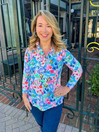 Lulu B Ruffle Neck Tropical Dragonfly Top