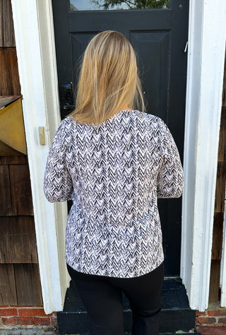 Lulu B Black Chevron V-Neck 3/4 Sleeve Top