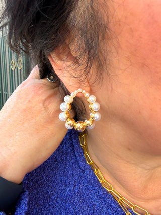 Gold Pearl Bubble Hoop Earrings