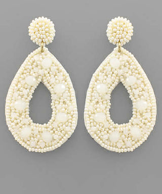 Glass & Seed Bead Teardrop Earrings Ivory