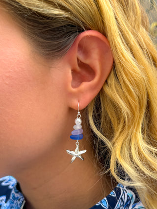 Blue Starfish Seaglass Earrings