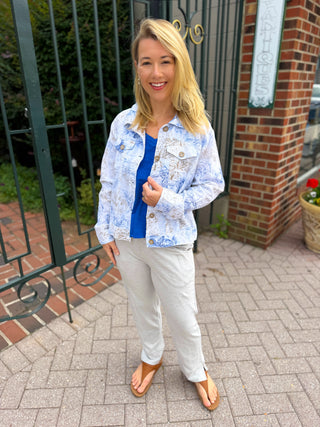 Blue Willow Printed Linen Blend Jacket