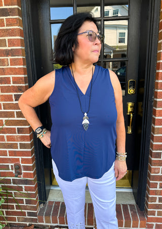 Lulu B Navy Sleeveless V-neck Tank