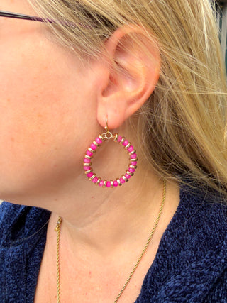 Fuchsia Beaded Hoop Earrings