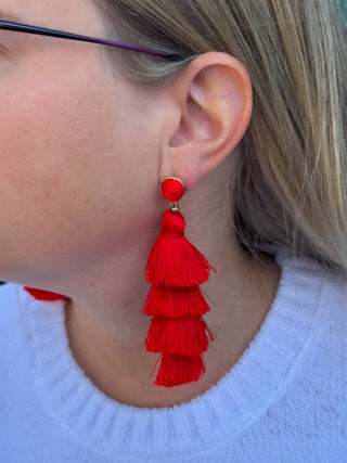 Layered Tassel Earrings Red