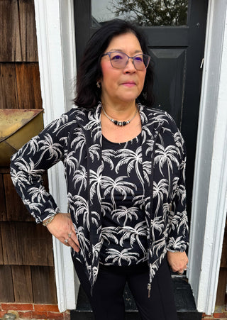Beachtime by Lulu B Black and Stone Palms Full Zip Jacket
