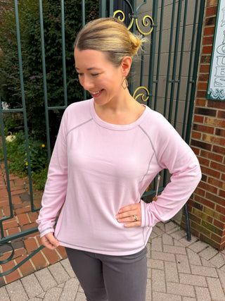 Escape by Habitat Rosewater Cozy Knit Raglan Scoop Neck Top