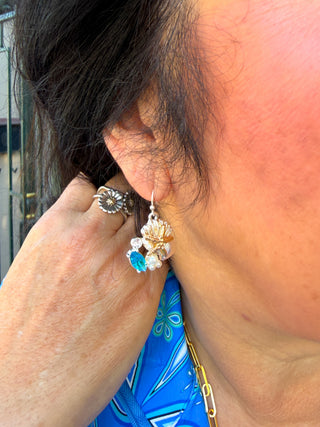Two Tone and Turquoise Shell Earrings