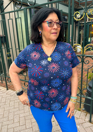 Lulu B Fireworks Short Sleeve V-neck Top