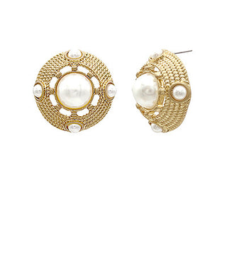 Decorated Dome Shape Earrings Cream