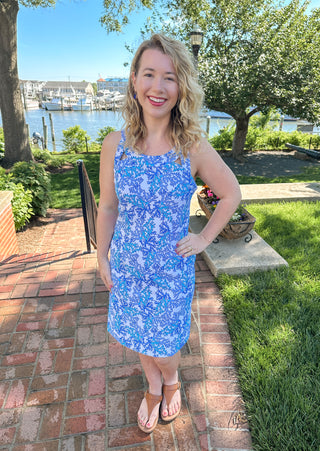 Lulu B White and Blue Coral Sexy Back Dress