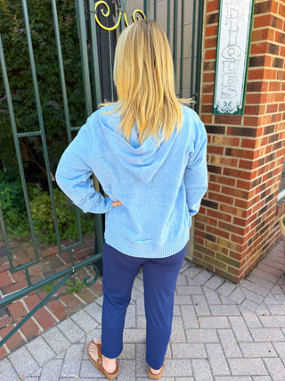 Lulu B Heathered Clear Periwinkle Hooded Chenille Zip Jacket