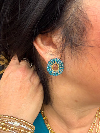 Teal Beaded Circular Earring