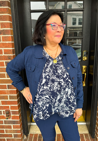 Tango Mango Stretch Linen Jacket Navy