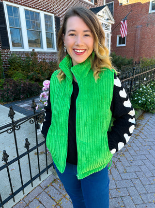 Kelly Green Corduroy Puffer Vest