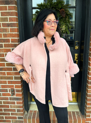 Mauve Faux Fur Trimmed Hood & Sleeve