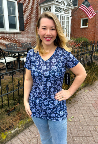 Tango Mango Navy Blossom V-Neck T-Shirt
