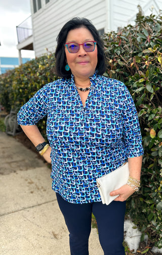 Lulu B Blue Maze Button Tunic