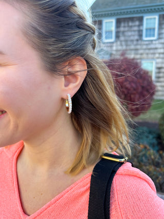 Thin Gold and Pearl Hoop Earring