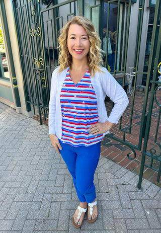 Lulu B Stars and Stripes Sleeveless V-neck Top