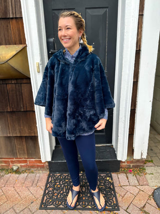 All Navy Faux Fur Wrap with Hood