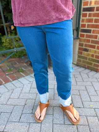 Lulu B Denim Rhinestone Cuff Pull on Jean