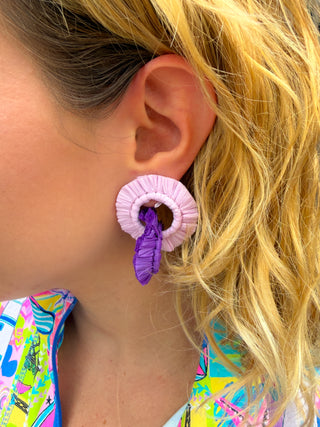 Raffia Double Ring Earrings Purple