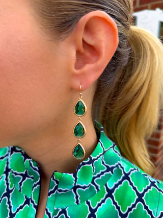 Tiered Green Crystal Dangle Earrings