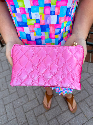 Riley Vegan Crossbody - Quilted Bright Pink Pearl