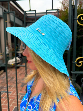 Lulu B Clear Turquoise Ribbon Fabric Sun Hat