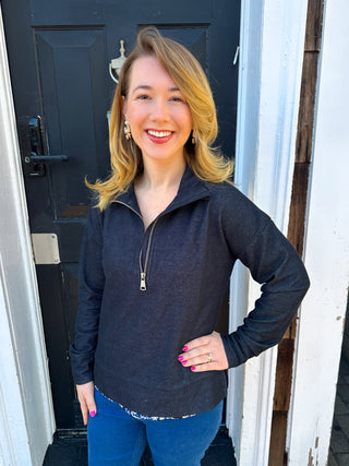 Lulu B Charcoal Textured Half Zip Pullover