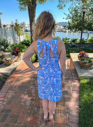 Lulu B White and Blue Coral Sexy Back Dress